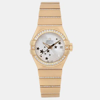 Pre-owned Omega Constellation 123.55.27.20.05.002 Automatic Mop 18k Yellow Gold Diamond Women's Wristwatch 27 Mm In White
