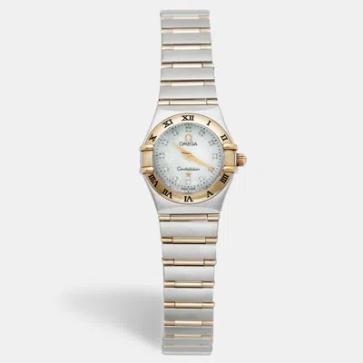 Pre-owned Omega Constellation 1262.75.00 Mother Of Pearl Dial 18k Yellow Gold Stainless Steel Diamond Women's Wristw In Silver