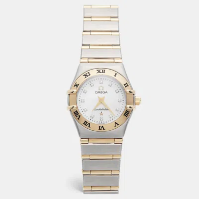 Pre-owned Omega Constellation 1262.75.00 Mother Of Pearl Diamond 18k Yellow Gold Stainless Steel Women's Wristwatch  In Silver