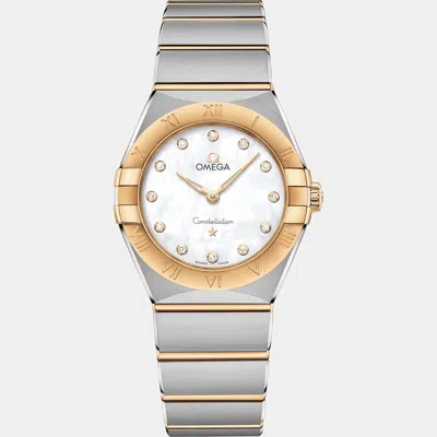Pre-owned Omega Constellation 131.20.28.60.55.002 White Yellow Gold Stainless Steel Diamond Mother Of Pearl Women Wr