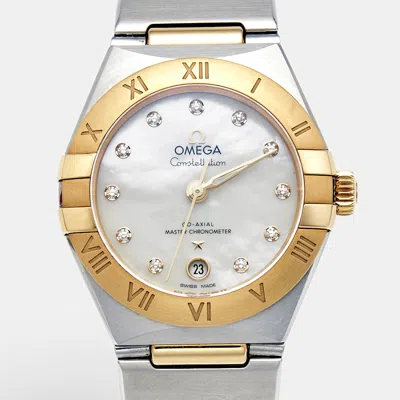 Pre-owned Omega Constellation 131.20.29.20.55.002 Mother Of Pearl Dial 18k Yellow Gold Stainless Steel Diamond Women In Silver