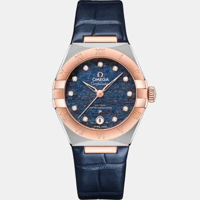 Pre-owned Omega Constellation 131.23.29.20.99.003 Blue Rose Gold Stainless Steel Automatic Women Wristwatch 29mm