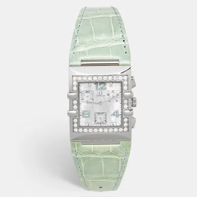 Pre-owned Omega Constellation 1847.74.41 Mother Of Pearl Diamond Stainless Steel Alligator Leather Women's Wristwatc In Blue