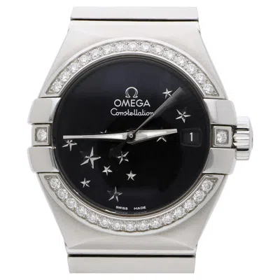 Pre-owned Omega Constellation 27mm Diamond Bezel Black Star Dial Steel Watch 2022 Full Set