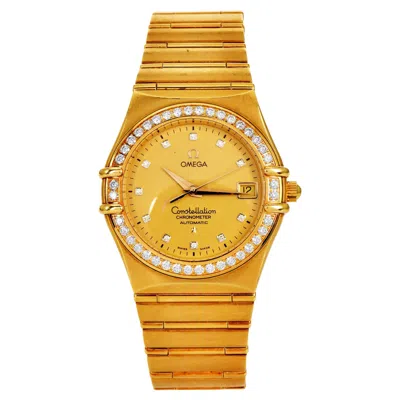 Pre-owned Omega Constellation 36mm 18k Yellow Gold Diamond Dial Bezel Automatic Watch