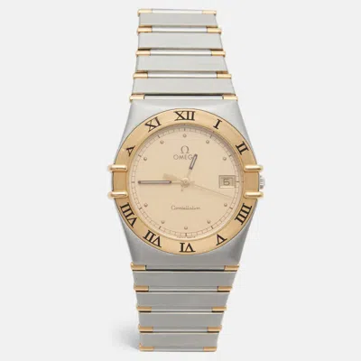 Pre-owned Omega Constellation 396.1070/ 396.1080 Champagne Dial 18k Yellow Gold Stainless Steel Women's Wristwatch 3 In Silver