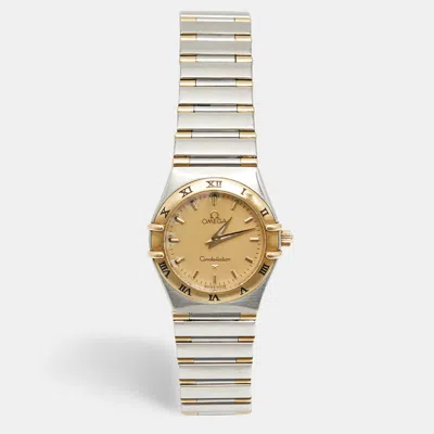Pre-owned Omega Constellation 795.1201 Champagne Dial 18k Yellow Gold Stainless Steel Women's Wristwatch 25 Mm