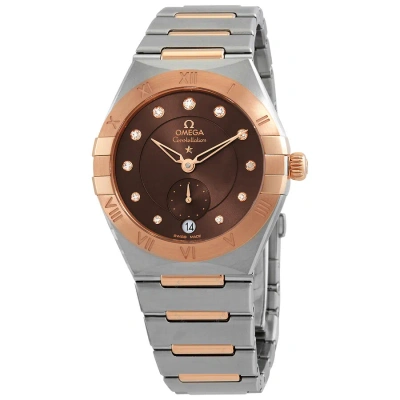 Omega Constellation Automatic Chronometer Diamond Brown Dial Ladies Watch 131.20.34.20.63.001 In Gold