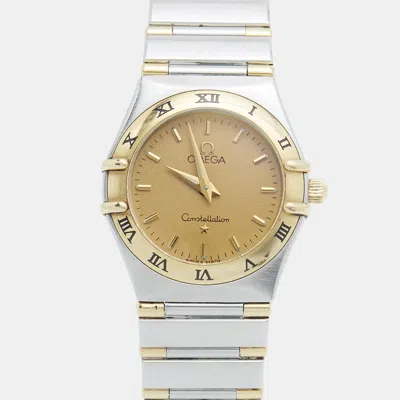 Pre-owned Omega Constellation Champagne 18k Yellow Gold Stainless Steel Ladies Wristwatch 24mm