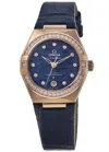 Omega Constellation Chronometer 29mm Blue Dial Diamond Rose Gold Leather Strap Women's Watch 131.58.29.20. In Blue