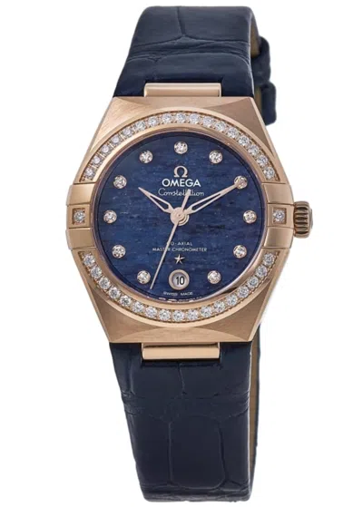 Omega Constellation Chronometer 29mm Blue Dial Diamond Rose Gold Leather Strap Women's Watch 131.58.29.20.