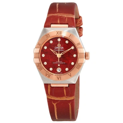 Omega Constellation Diamond Red Dial Ladies Watch 131.23.29.20.99.002 In Gold