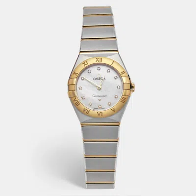 Pre-owned Omega Constellation Manhattan 131.20.25.60.55.002 Mother Of Pearl Diamond Dial 18k Yellow Gold Stainless S In White