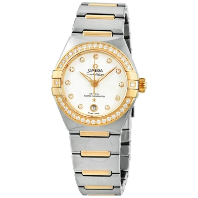 Omega Constellation Manhattan Automatic Chronometer Diamond Silver Dial Ladies Watch 131.25.29.20.52 In Gold