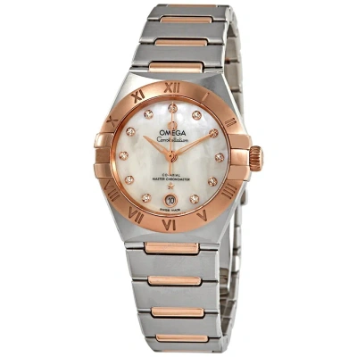 Omega Constellation Manhattan Co-axial Master Chronometer Mother Of Pearl Diamond Dial 29 Mm Ladies  In Metallic