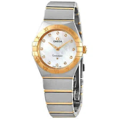 Pre-owned Omega Constellation Manhattan Quartz Diamond White Mother Of Pearl Dial Ladies