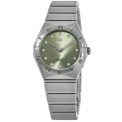 Omega Constellation Quartz 28 Mm Green Diamond Dial Stainless Steel Women's Watch 131.10.28.60.60.001 In Silver