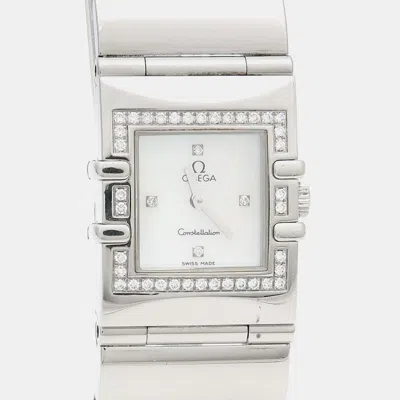 Pre-owned Omega Constellation Quartz Mop Stainless Steel Women's Wristwatch 19 Mm In White