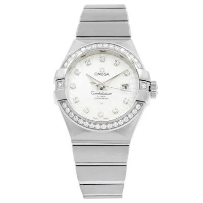 Pre-owned Omega Constellation Silver Diamond White Gold Ladies Watch 123.55.31.20.55.003