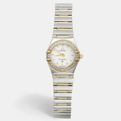 Pre-owned Omega Constellation Silver White Dial 18k Yellow Gold Stainless Steel Diamond Women's Wristwatch 22.50 Mm