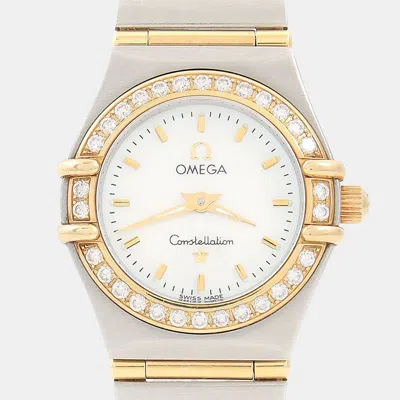 Pre-owned Omega Constellation White Yellow Gold Stainless Steel Diamond Women Wristwatch 22.5 Mm