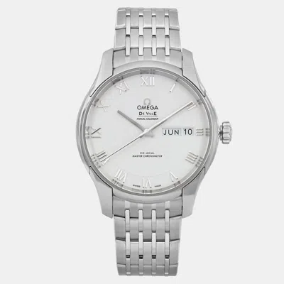 Pre-owned Omega White Stainless Steel De Ville Hour Vision 433.10.41.22.02.001 Automatic Men's Wristwatch 41 Mm