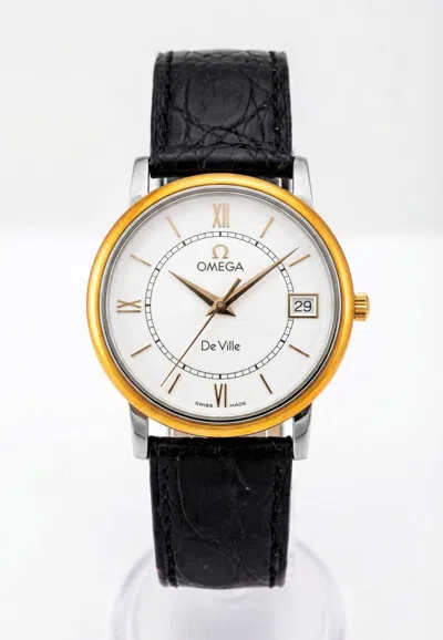 Omega De Ville Kuwait Coat Of Arms Stainless Steel Watch In Black