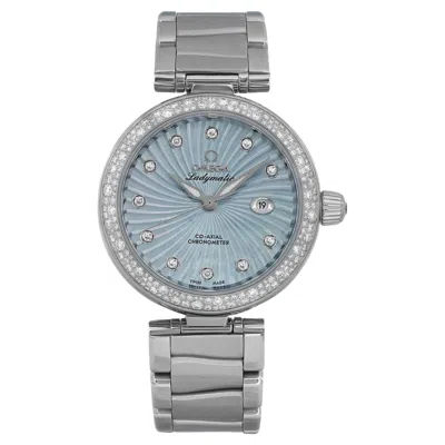 Pre-owned Omega De Ville Ladymatic 34mm Blue Mop Diamond Dial Watch 425.35.34.20.57.002