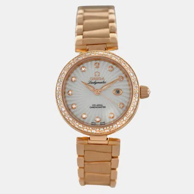 Pre-owned Omega De Ville Ladymatic 425.65.34.20.55.002 Automatic Mop 18k Rose Gold Women's Wristwatch 34 Mm