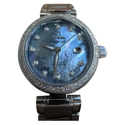 Pre-owned Omega De Ville Ladymatic Diamond Bezel And Blue Mop Dia Dial 425.30.34.20.57.003