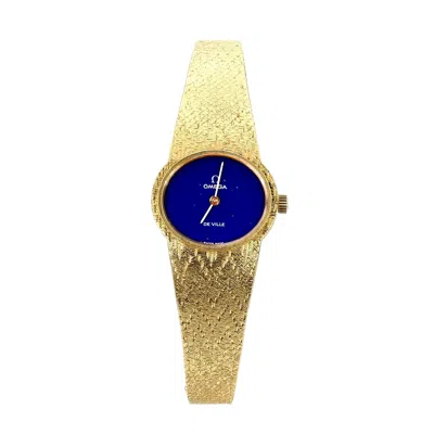 Pre-owned Omega De Ville Lapis Lazuli Dial 18k Gold Manual Wind Watch In Multi