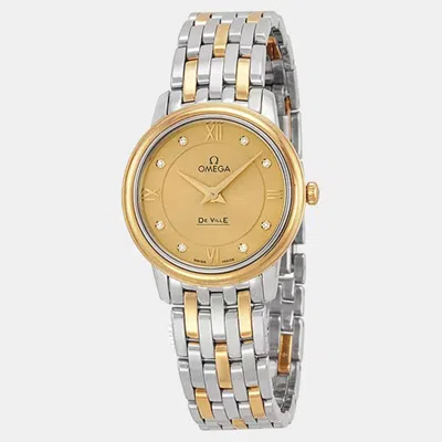 Pre-owned Omega De Ville Prestige 424.20.27.60.58.001 Gold Yellow Gold Stainless Steel Quartz Women Wristwatch 27.5m