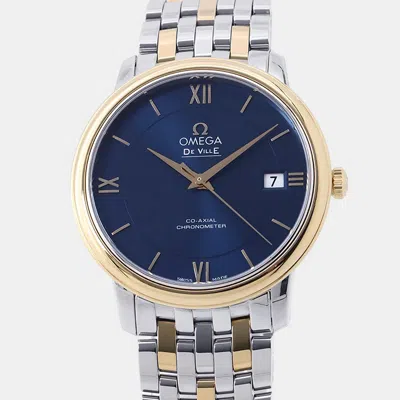 Pre-owned Omega De Ville Prestige 424.20.37.20.03.001 Blue Yellow Gold Stainless Steel Automatic Men's Watches 36.8m