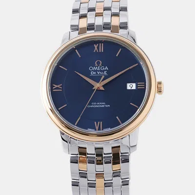 Pre-owned Omega De Ville Prestige 424.20.37.20.03.002 Blue Yellow Gold Stainless Steel Automatic Men's Watches 36.8m