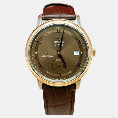 Pre-owned Omega De Ville Prestige 424.23.40.21.13.001 Automatic Brown Dial 18k Rose Gold Stainless Steel Men's Wrist