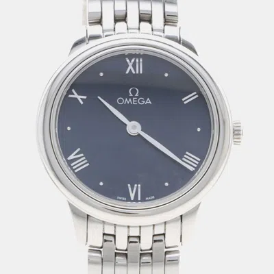 Pre-owned Omega De Ville Prestige 434.10.28 Stainless Steel Quartz Women Wristwatch 27.5mm In Blue