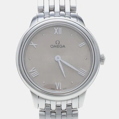 Pre-owned Omega De Ville Prestige 434.10.28.60.03.001 Quartz Grey Stainless Steel Women's Wristwatch 27.5mm In Gray
