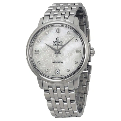 Omega De Ville Prestige  Automatic White Mother Of Pearl Diamond Dial Stainless Steel Ladies Watch 4 In Gold