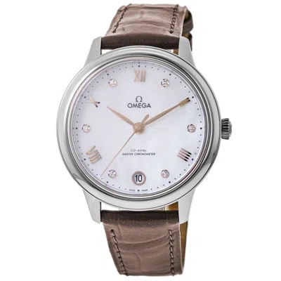 Omega De Ville Prestige Co-axial Master Chronometer 34mm Automatic Mother Of Pearl Diamond Dial Leather St In Metallic