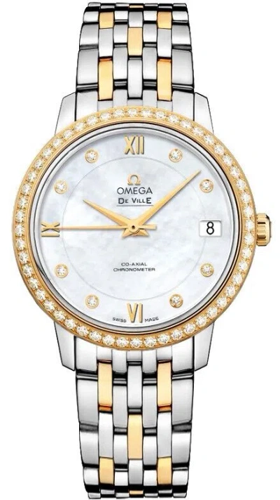 Pre-owned Omega De Ville Prestige Gold Diamond Bezel White Mop Womens Watch 42% Off
