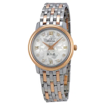 Omega De Ville Prestige Silver Diamond Dial Stainless Steel And 18kt Rose Gold Ladies Watch 42420276 In Metallic
