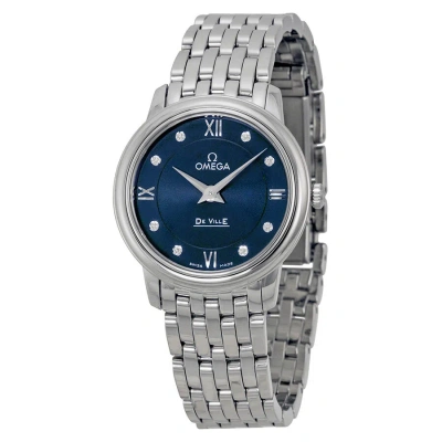 Omega Deville Prestige Blue Diamond Dial Ladies Watch 42410276053001 In Gold