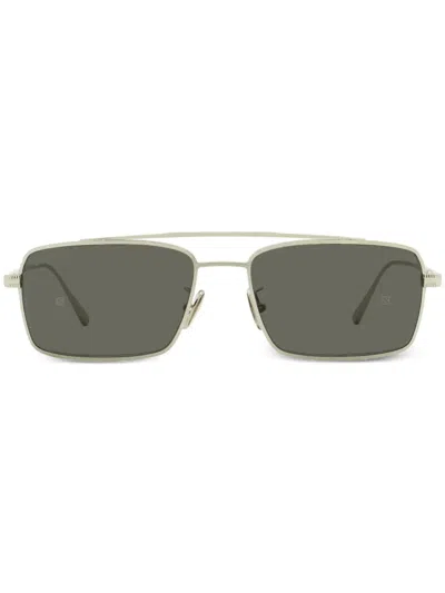 Omega Eyewear Engraved-detail Rectangle-frame Sunglasses In Silver