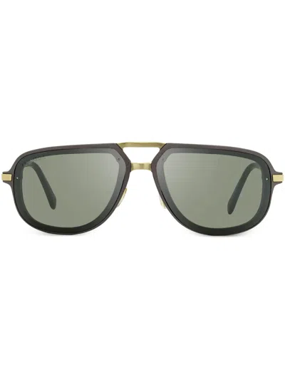Omega Eyewear Logo-engraved Navigator-frame Sunglasses In Black