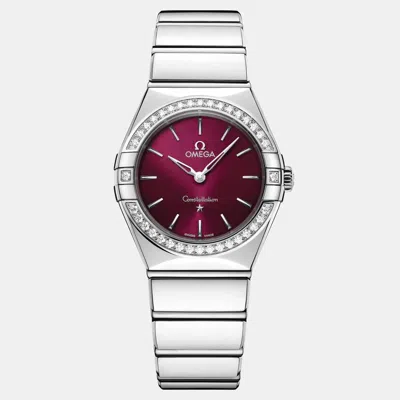 Pre-owned Omega Globemaster 131.15.28.60.11.001 Burgundy Quartz Stainless Steel Diamond Women Wristwatch 28mm