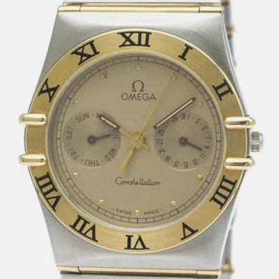 Pre-owned Omega Gold 18k Yellow Gold Stainless Steel Constellation 396.1070 Quartz Men's Wristwatch 33 Mm