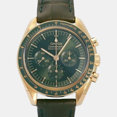 Pre-owned Omega Green 18k Yellow Gold Speedmaster Moonwatch 310.63.42.50.10.001 Men's Watch 42 Mm