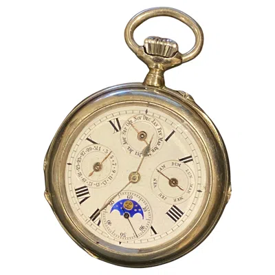Pre-owned Omega Gurzelen By  Swiss Triple Calendar Antique Xixc 50mm Open Face Pocket Watch In Multi