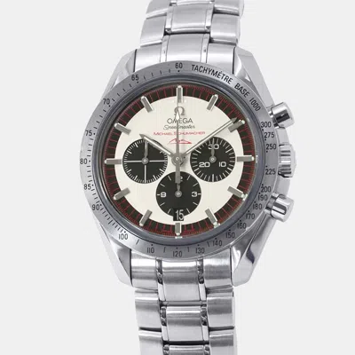 Pre-owned Omega Ivory Stainless Steel Speedmaster Schumacher 3853.32 Automatic Men's Wristwatch 42 Mm