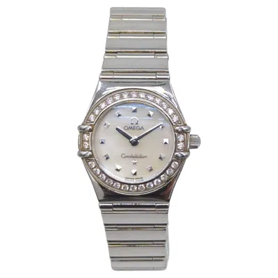 Pre-owned Omega Ladies  Quartz Constellation Diamond Bezel Mop Dial Stainless Steel Watch In Multi